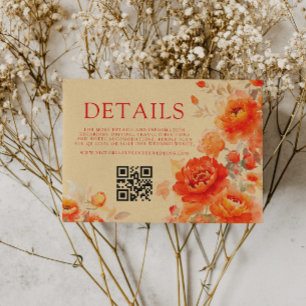 Carte D'accompagnement Automne Brûlé Orange Floral Qr Code Détails du Mar