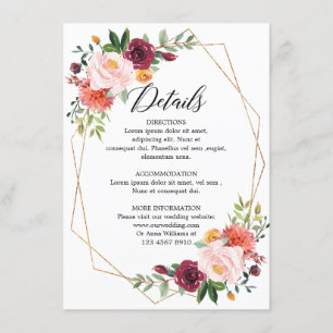 Carte D'accompagnement Automne Burgundy Blush Floral Détails géométriques