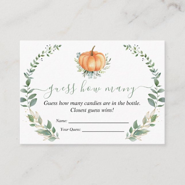 Carte D'accompagnement Automne Citrouille Baby shower de verdure Devinez  (Devant)