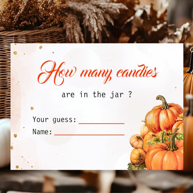 Carte D'accompagnement Automne Citrouille Combien de Candies Baby shower  (Créateur téléchargé)