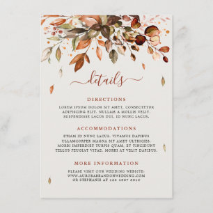 Carte D'accompagnement Automne Feuilles de Mariage campagnard rustique Dé