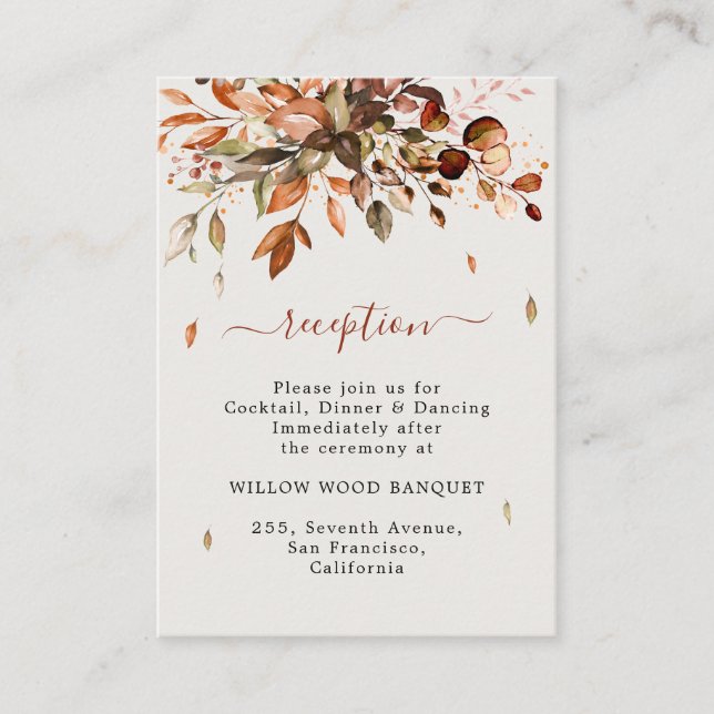 Carte D'accompagnement Automne Feuilles Mariage campagnard Réception (Devant)