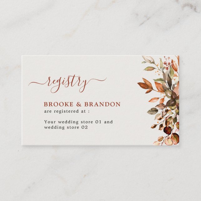 Carte D'accompagnement Automne Feuilles Russe Pays Boho Mariage (Devant)