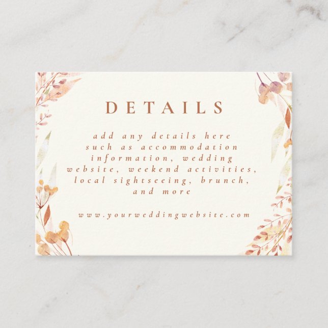 Carte D'accompagnement Automne Floral Aquarelle Boho Mariage Earthy (Devant)