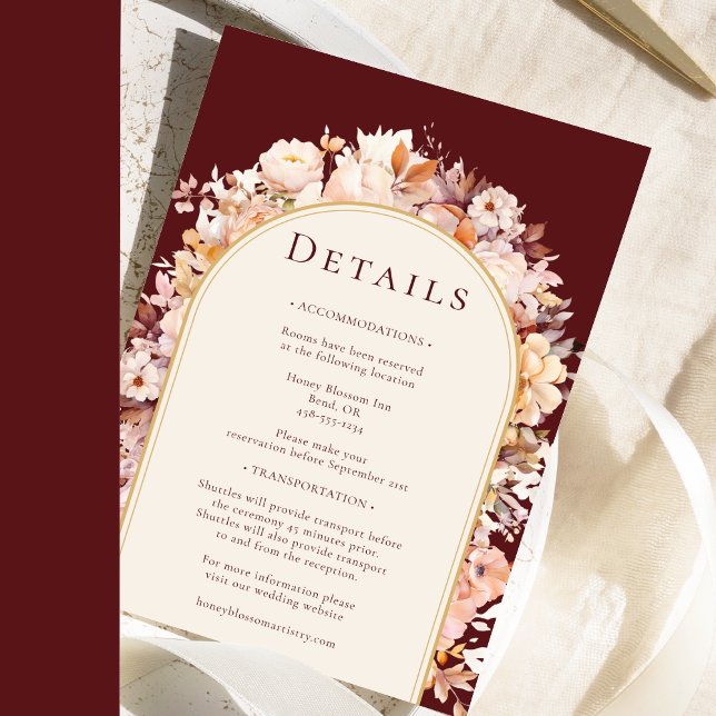 Carte D'accompagnement Automne Floral Bourgogne Cream Arch Détails du Mar (Créateur téléchargé)