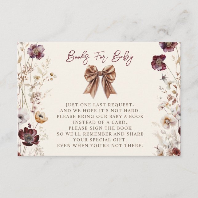Carte D'accompagnement Automne Floral Bow Girl Baby shower Demande de rés (Devant)