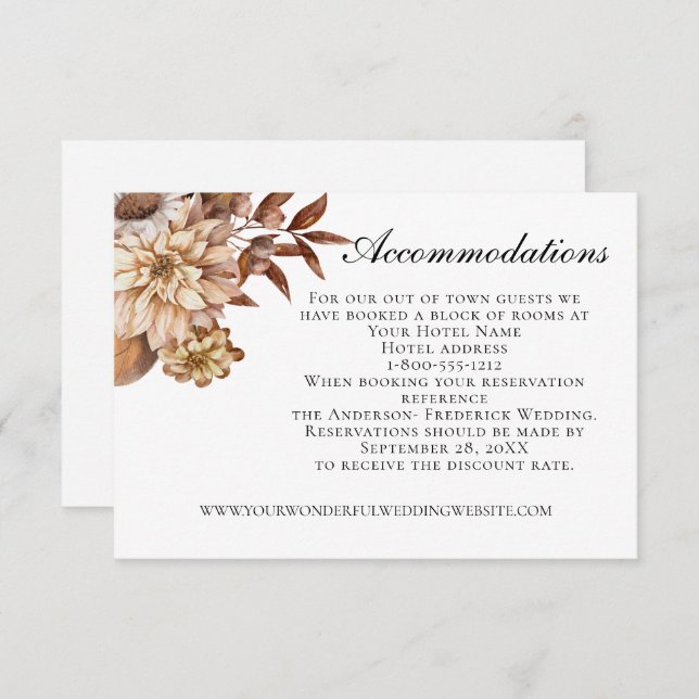 Carte D'accompagnement Automne Floral Feuille Mariage Hébergements (Devant / Derrière)