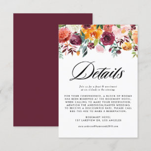 Carte D'accompagnement Automne Floral Garland Détails du Mariage de autom