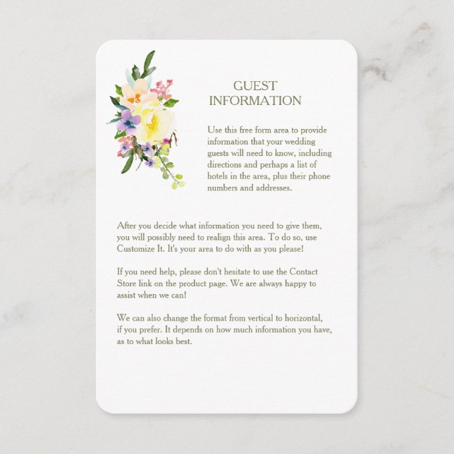 Carte D'accompagnement Automne Floral Mariage Informations d'invité Insér (Devant)
