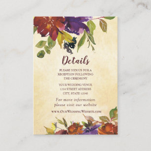 Carte D'accompagnement Automne Floral violet brûlé Orange Jaune Mariage