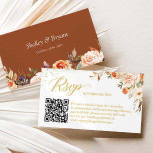 Carte D'accompagnement Automne Gold Floral Mariage en ligne RSVP QR Code