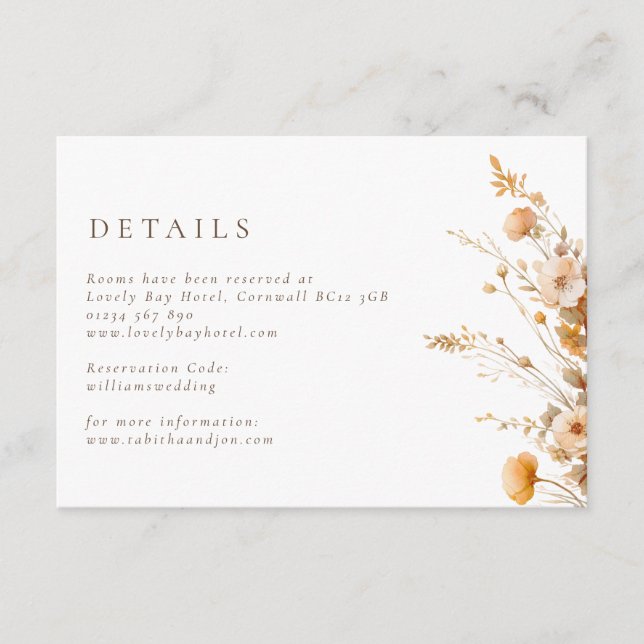 Carte D'accompagnement Automne Orange et Fleur sauvage Brown Mariage (Devant)