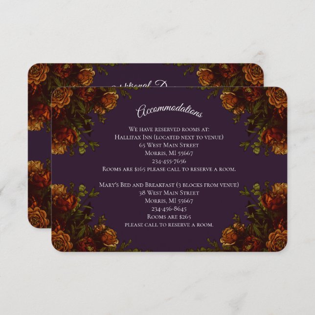 Carte D'accompagnement Automne violet Rustique Mariage Élégant (Devant / Derrière)