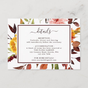 Carte D'accompagnement Autumn Garden Marsala Aquarelle Détails sur le Mar