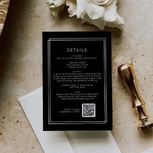 Carte D'accompagnement AVERA Modern Black QR Code Détails du Mariage