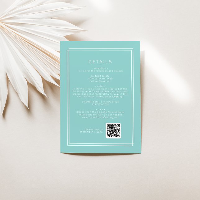 Carte D'accompagnement AVERA Modern Mint Green QR Code Détails du Mariage (AVERY Modern Mint Green QR Code Wedding Details Enclosure Card)