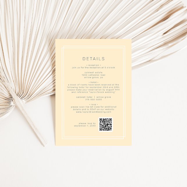Carte D'accompagnement AVERTISSEMENT Simple Neutre Jaune QR Code Mariage  (AVERY Simple Neutral Yellow QR Code Wedding Detail Enclosure Card)
