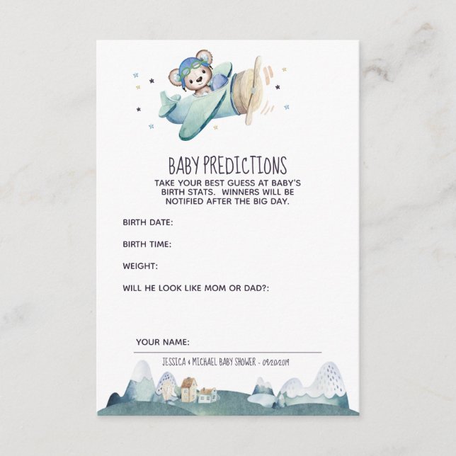 Carte D'accompagnement Avion Pilote Teddy Bear Prédictions de bébé (Devant)