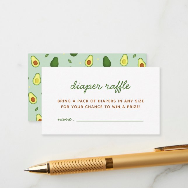 Carte D'accompagnement Avocado Saint Guacamole Baby shower Déchets Raffle (Devant/Arrière en situation)
