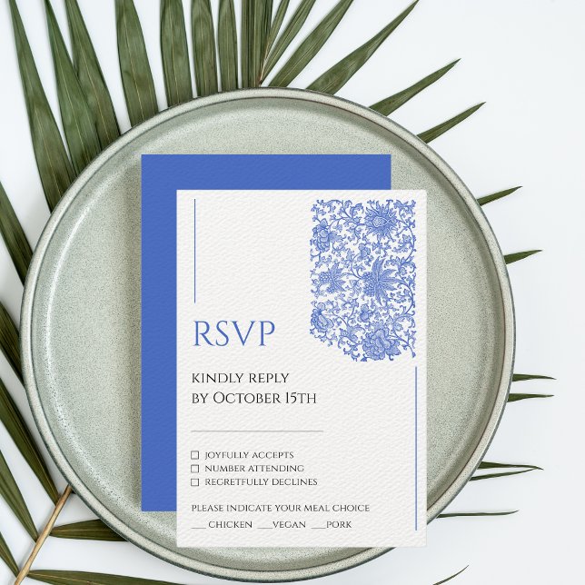 Carte D'accompagnement Azulejo Chinoiserie Bleu Floral Régence RSVP (Créateur téléchargé)