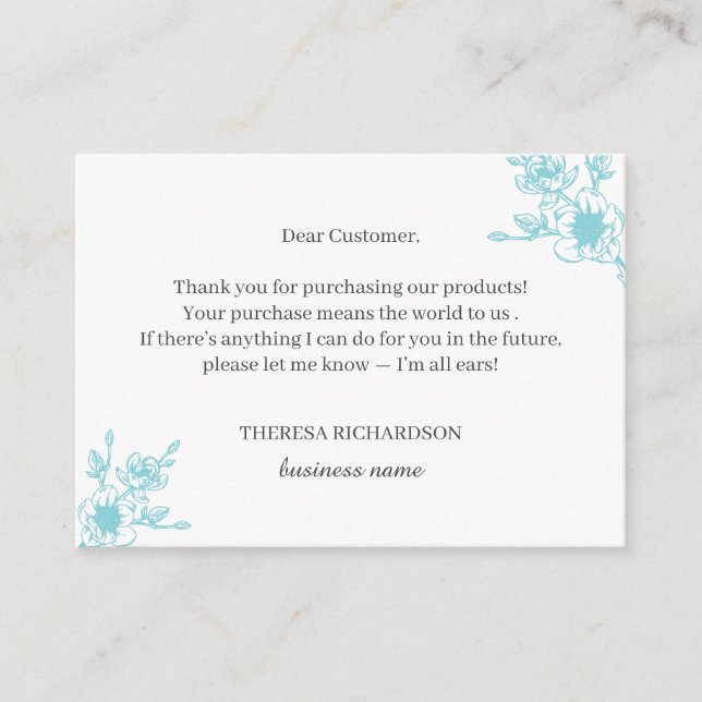 Carte D'accompagnement Azure Magnolia Wreath Merci pour votre achat (Devant)