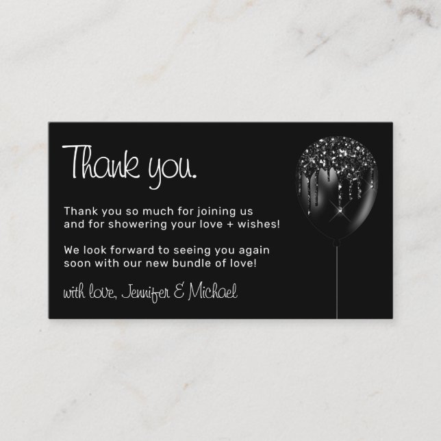 Carte D'accompagnement Baby Balloon Sparkle Party Glitz Black Merci (Devant)