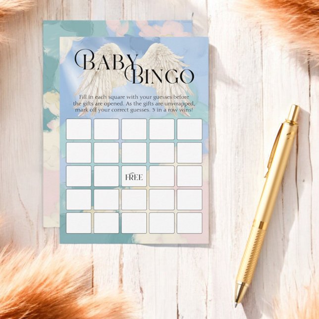 Carte D'accompagnement Baby Bingo Heaven envoyé Baby shower Pastel (Créateur téléchargé)