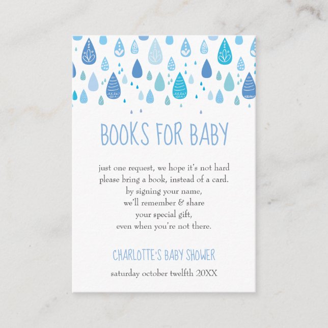 Carte D'accompagnement Baby Blue Raindrops Baby shower de demande de rése (Devant)