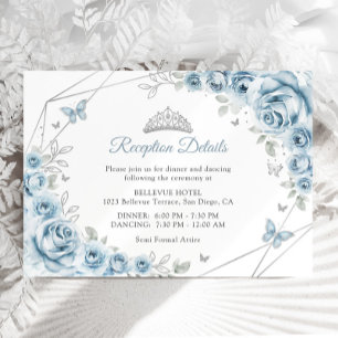 Carte D'accompagnement Baby Blue Silver Floral Quinceanera Détails