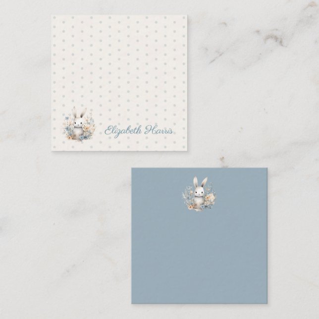 Carte D'accompagnement Baby Boy Blue Rabbit and Flowers (Devant / Derrière)