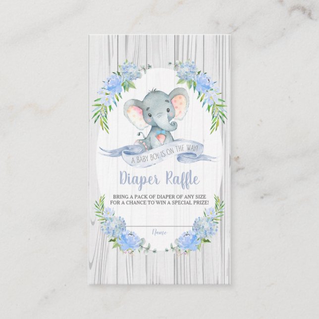 Carte D'accompagnement Baby Boy Elephant Baby shower Déchets Raffle (Devant)