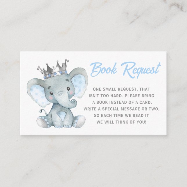 Carte D'accompagnement Baby Boy Elephant Book Request Card (Devant)