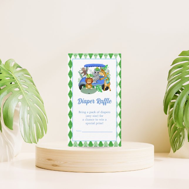 Carte D'accompagnement Baby Boy Elephant & Monkey Golf Diaper Raffle (Créateur téléchargé)