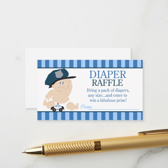 Carte D'accompagnement Baby Cop Police Officier Baby shower Déchets Raffl (Devant/Arrière en situation)