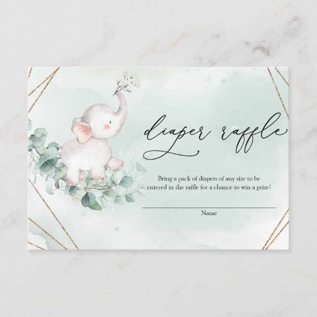 Carte D'accompagnement Baby Elephant Green Eucalyptus Gold Diper Raffle (Devant)