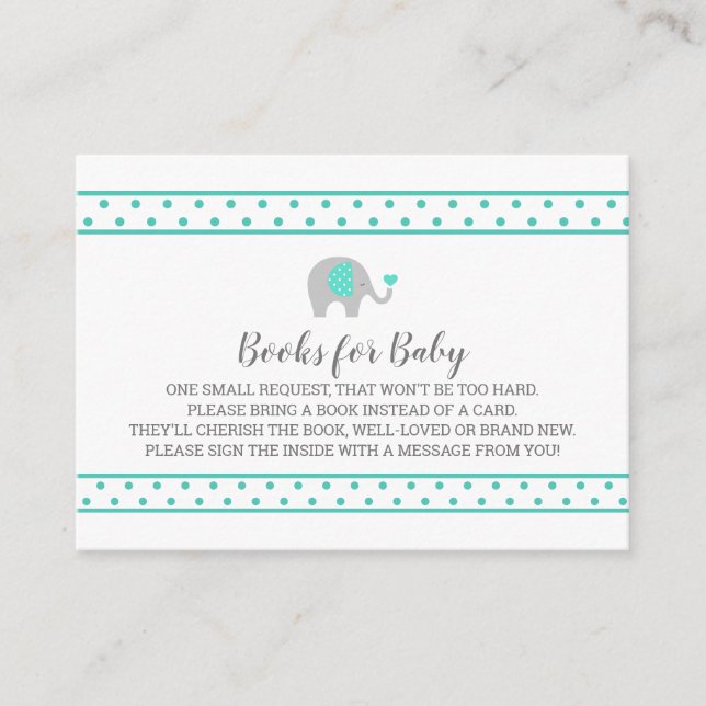 Carte D'accompagnement Baby Elephant Pois sur demande de livre blanc (Devant)