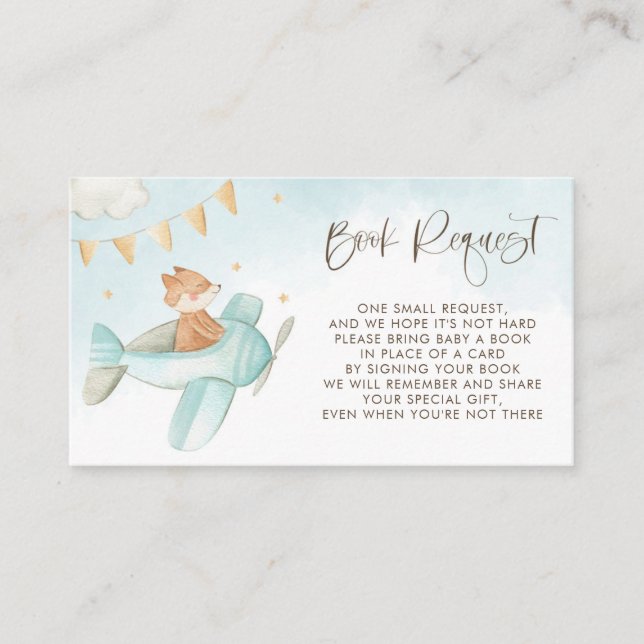 Carte D'accompagnement Baby Fox Pilote avion Baby shower demande de carne (Devant)