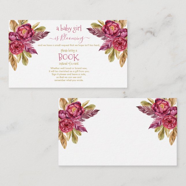Carte D'accompagnement Baby Girl Blooming Fuchsia Peonies Demande de rése (Devant / Derrière)