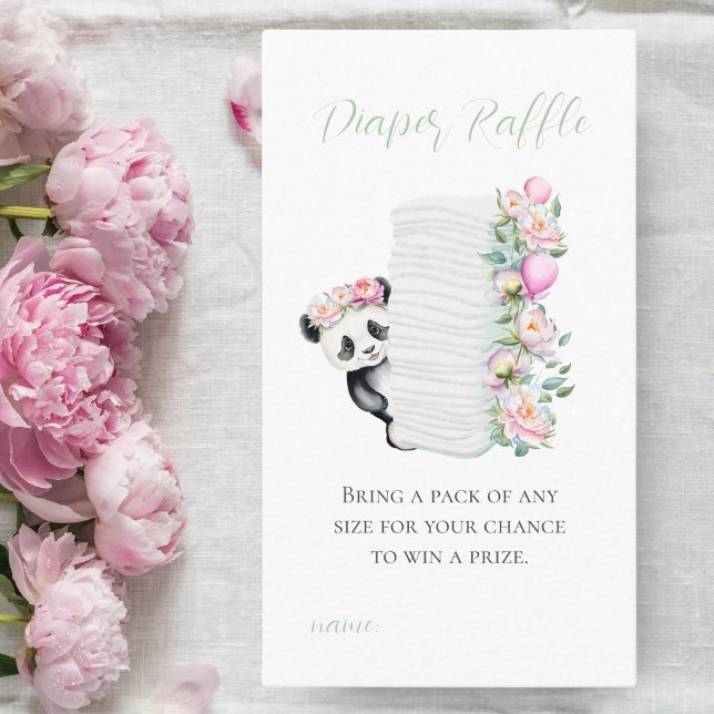 Carte D'accompagnement Baby Panda Peonies Jungle Baby Diaper Raffle (Enter the jungle: Win diapers with baby panda and peonies card.)