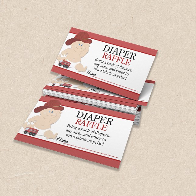 Carte D'accompagnement Baby pompier pompier Baby shower Déchets Raffle (Baby Firefighter Diaper Raffle Cards - enclose with invitations! )