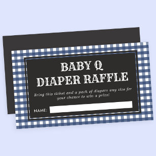 Carte D'accompagnement Baby Q carreaux navy Fête de bébé Tirage au sort d