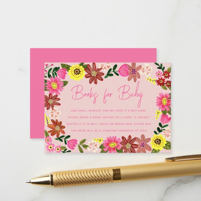 Carte D'accompagnement Baby shower à fleurs rose doux Demande de réservat (Devant/Arrière en situation)