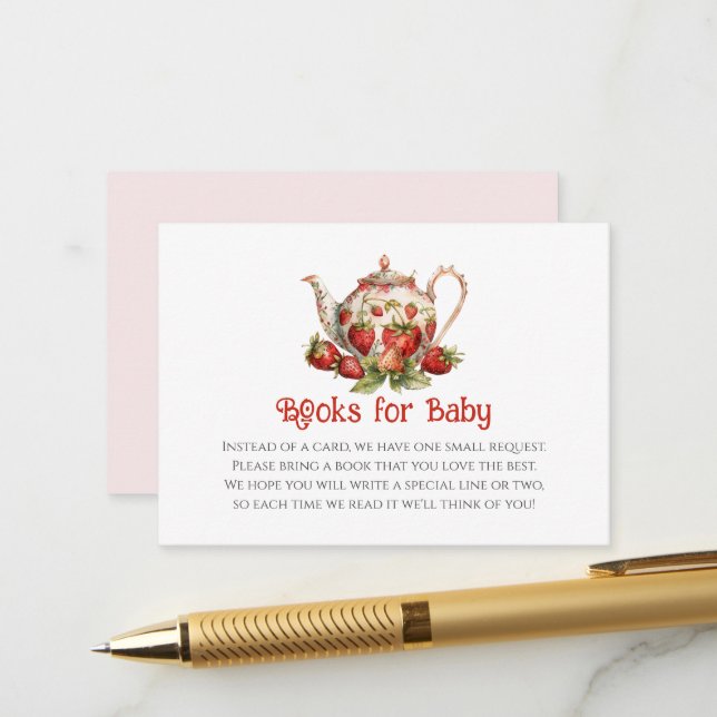 Carte D'accompagnement Baby shower à thème fraise Livres pour bébé (Devant/Arrière en situation)