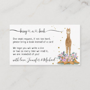 Carte D'accompagnement Baby Shower Alpaga Apporte un Livre