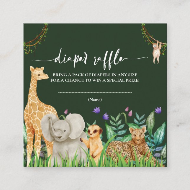 Carte D'accompagnement baby shower animal Safari lunettes Raffle (Devant)