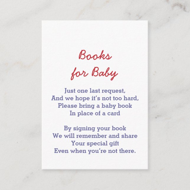 Carte D'accompagnement Baby shower Apporter un livre Rouge Blanc Grandes  (Devant)