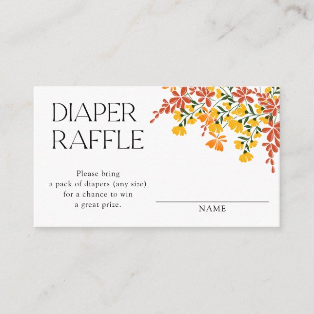 Carte D'accompagnement Baby shower Autumn Floral Diaper Raffle (Devant)