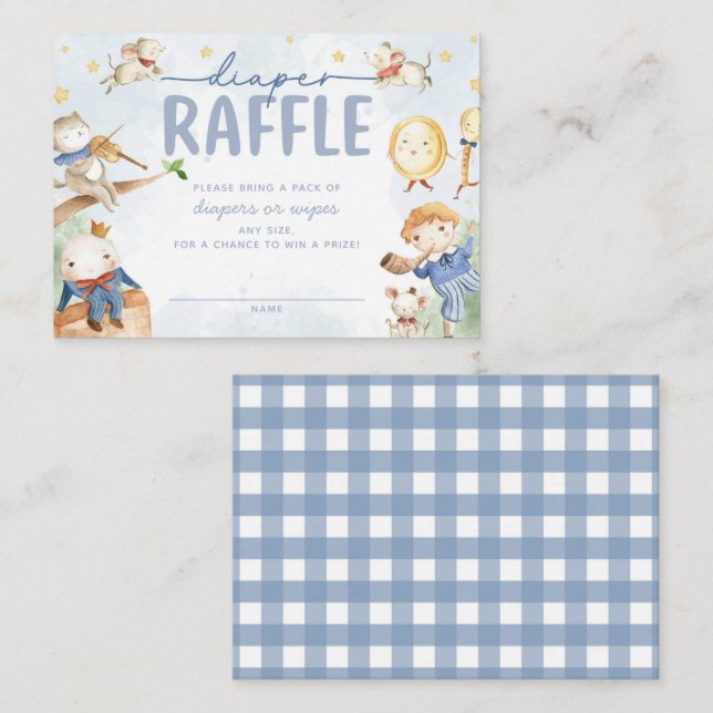 Carte D'accompagnement Baby Shower avec thème Comptine Diaper Raffle (Devant / Derrière)