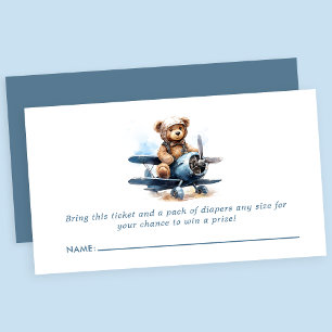 Carte D'accompagnement Baby Shower Avion Ours en Peluche Tombola de Couch