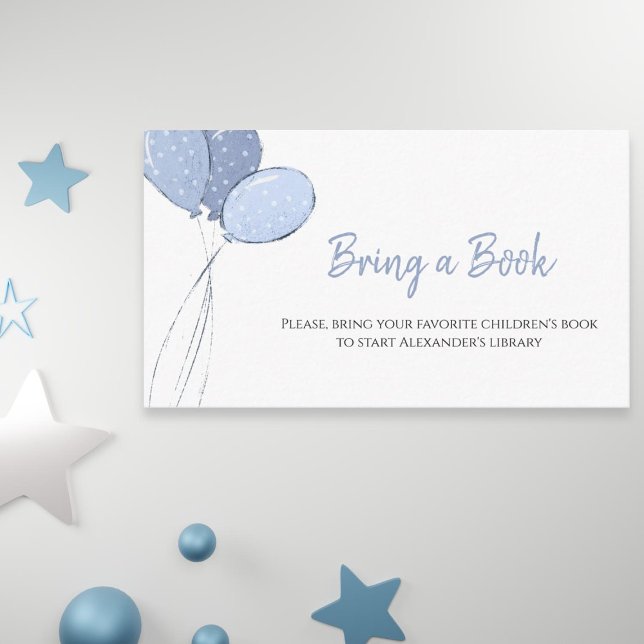 Carte D'accompagnement Baby shower Ballons Bleus Apportez un livre (Créateur téléchargé)